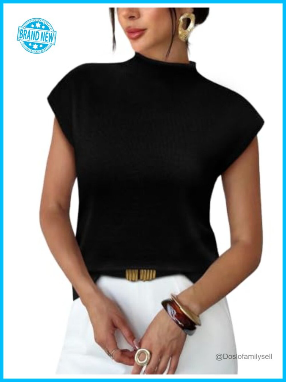 Women's Mock Neck Short Sleeve Lightweight Knit Pullover Sweater Casual Top